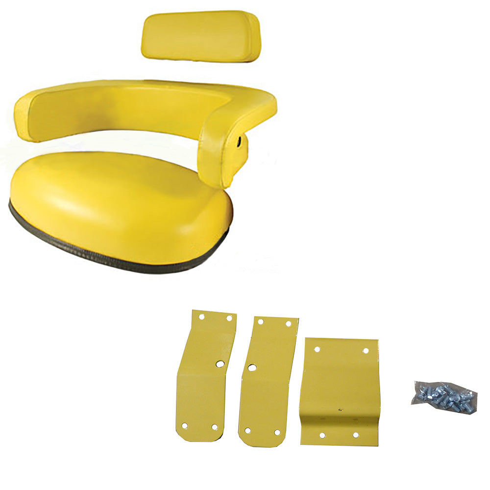 1410-0127 One (1) Yellow Vinyl Seat Cushion Set w/ Bracket & Hardware – Fits John Deere